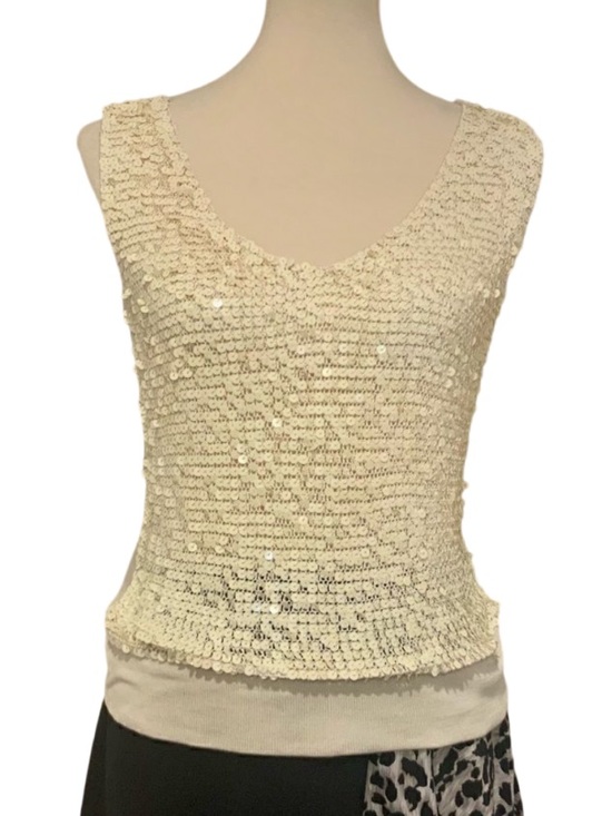 ShuShu Tops - ShuShu Cream Ivory Sequin Paillette Silk Tank Top 75% Silk Knit Size Small